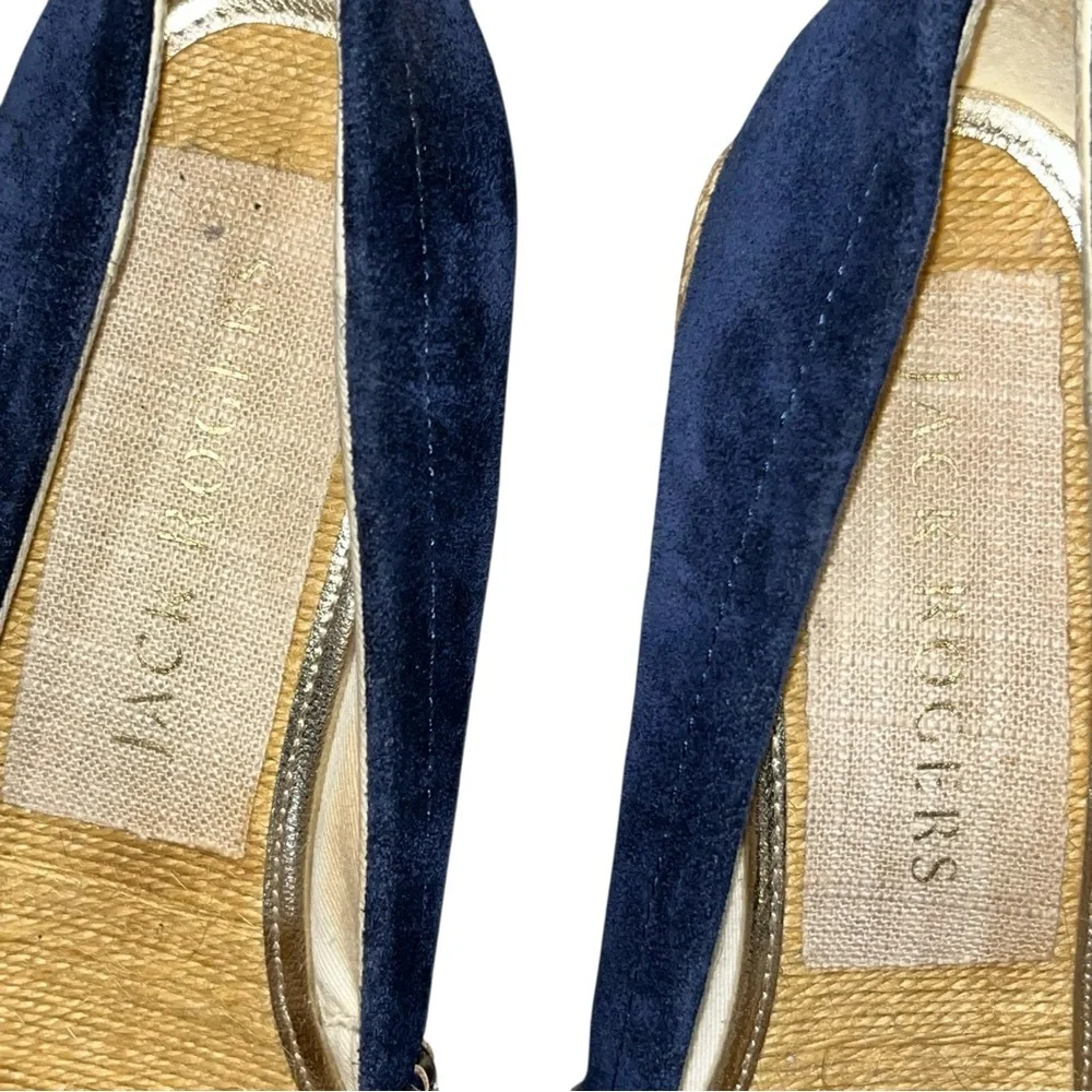 Jack Rogers Blue Suede Palmer Jute Wrapped Wedge Espadrille Peeptoe Shoes 9.5